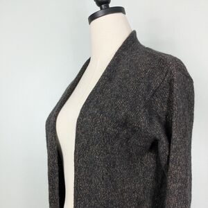 Eileen Fisher Cardigan Sweater PM Brown Black Wool Blend Long Open Duster Work